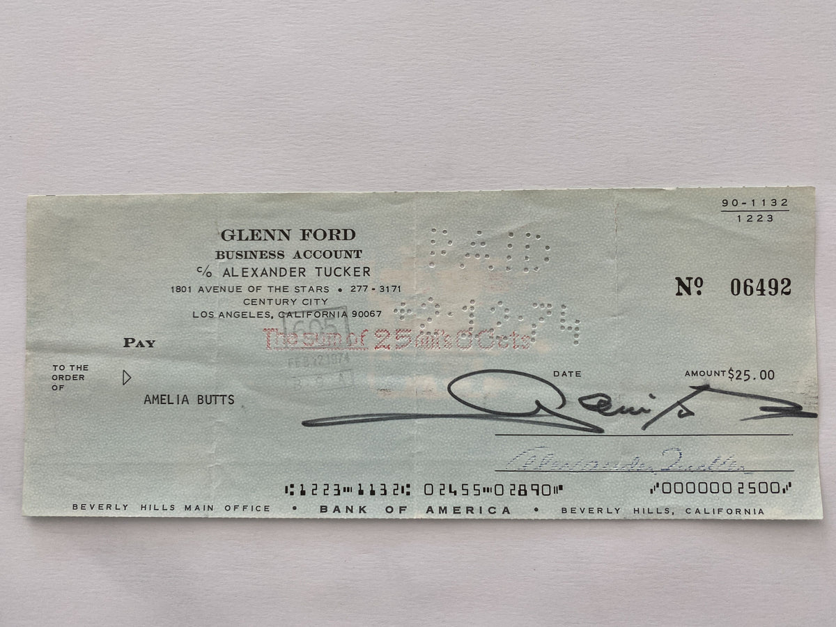 Glenn Ford signed check
