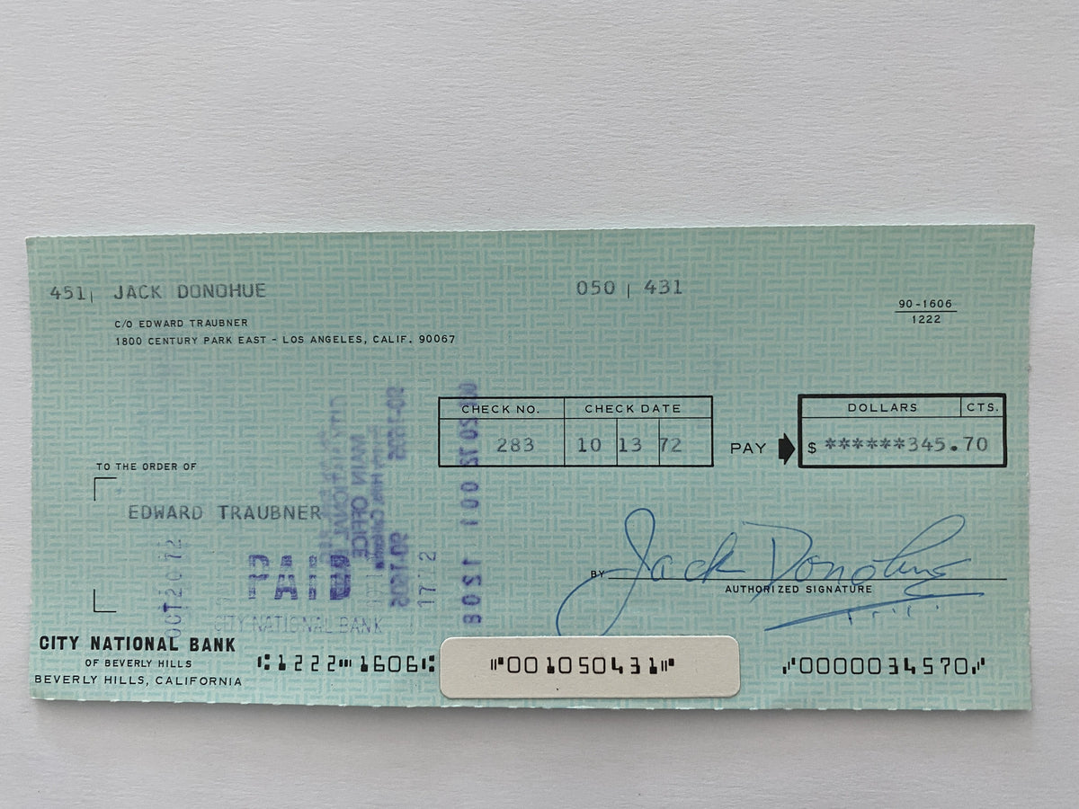 Jack Donohue signed check