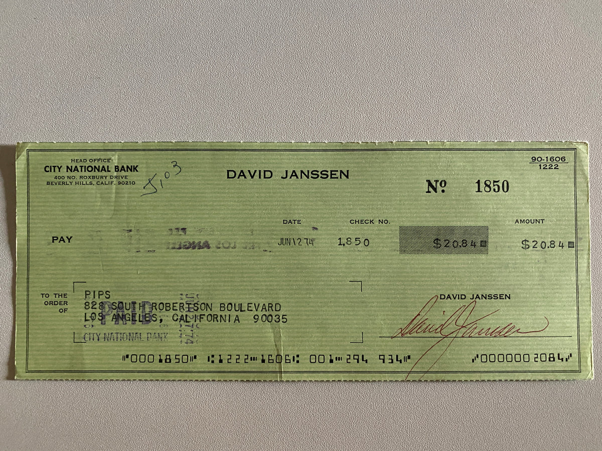 David Janssen signed check