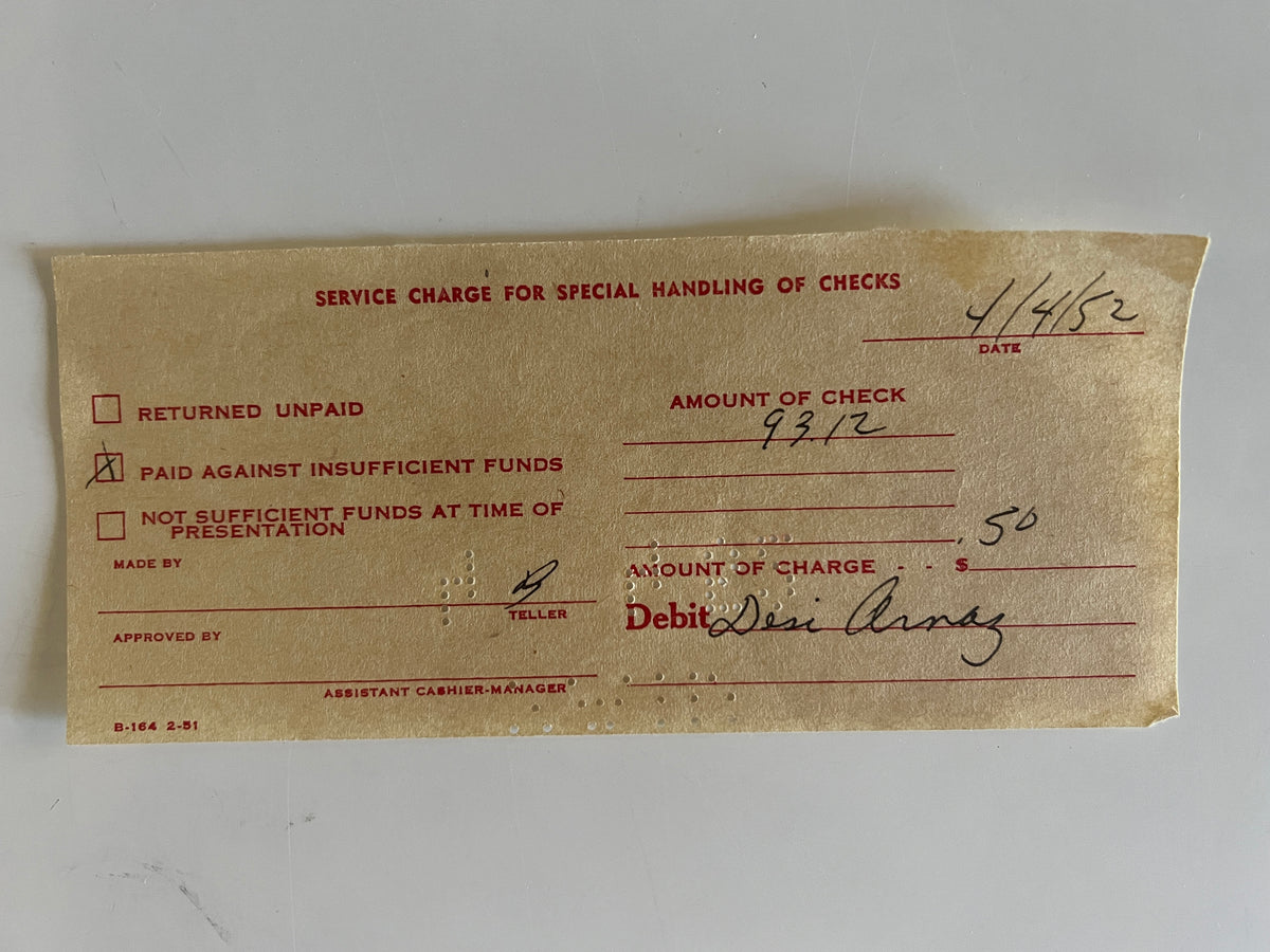 Desi Arnaz signed bank receipt