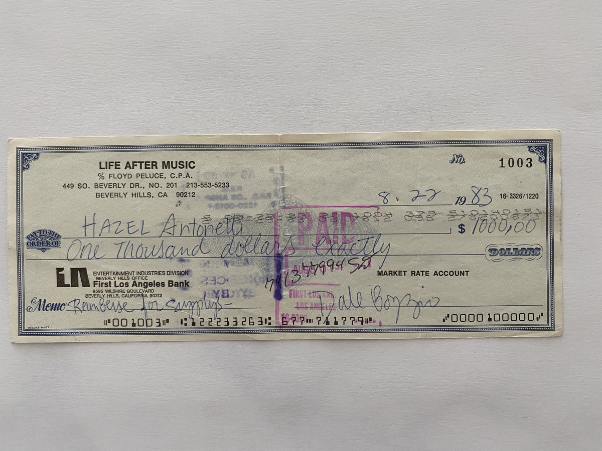 Dale Bozzio signed check