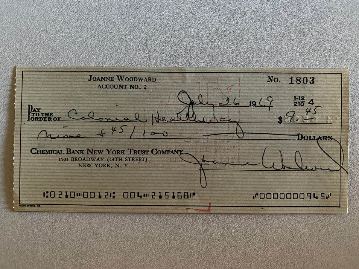 Three Faces Of Eve Joanne Woodward signed check