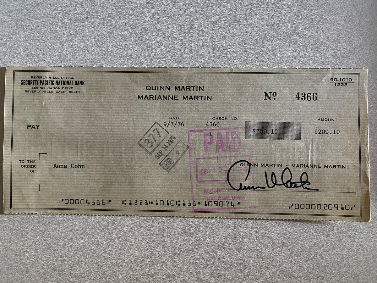 Quinn Martin signed check