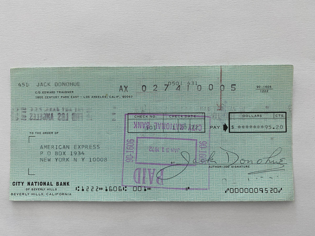 Jack Donohue signed check
