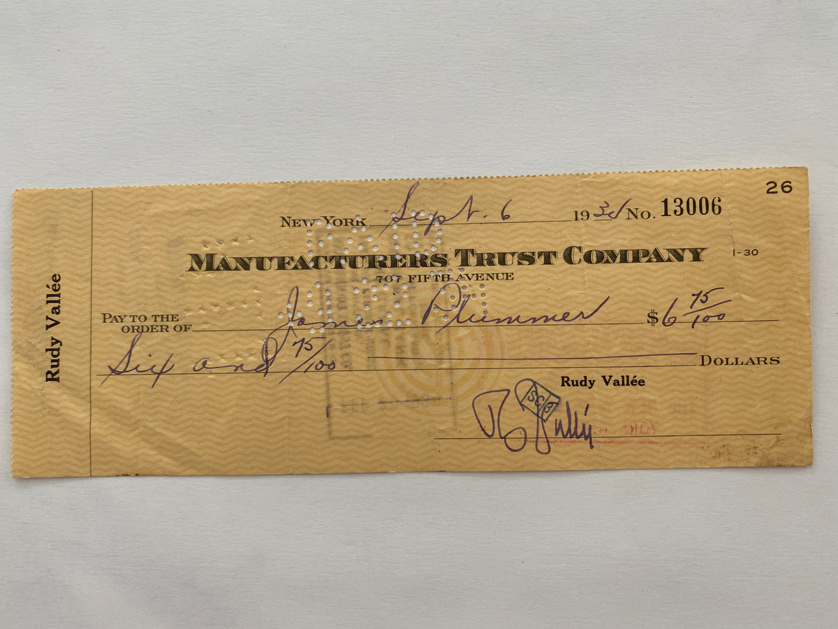 Rudy Vallee signed check