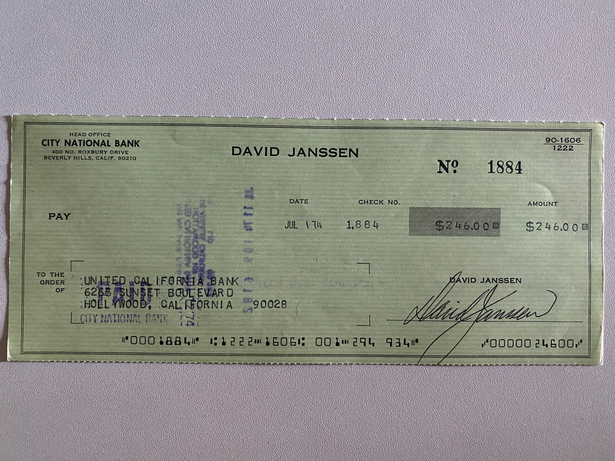 David Janssen signed check