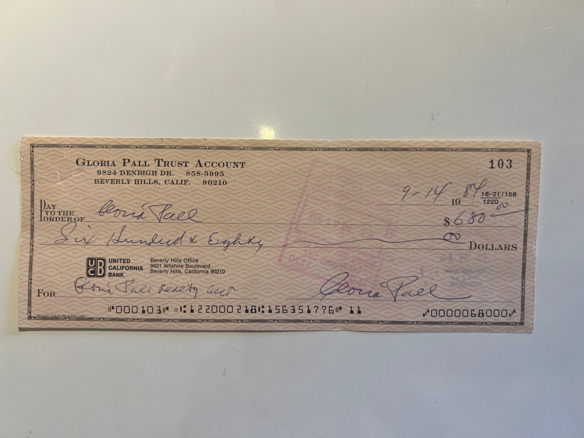 Gloria Pall signed check