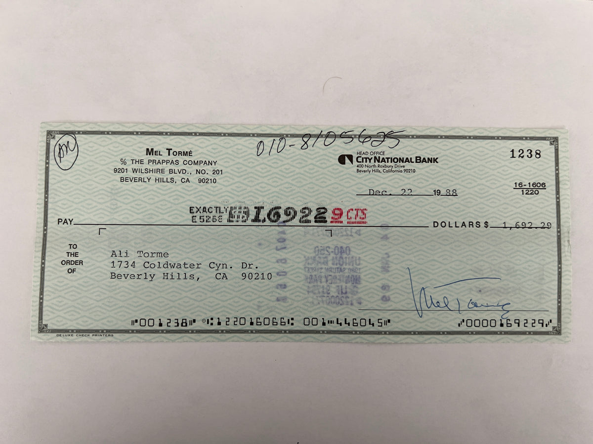 Mel Torme signed check