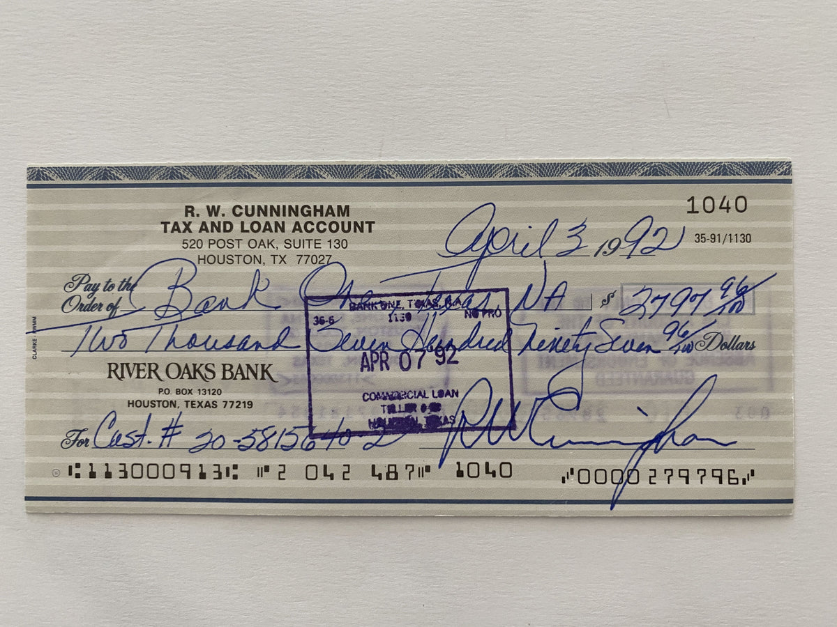 Walter Cunningham signed check
