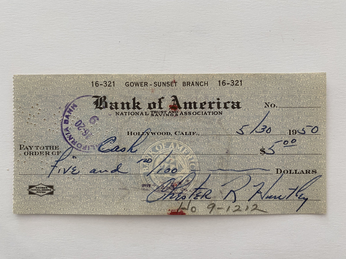 Chester Huntley signed check