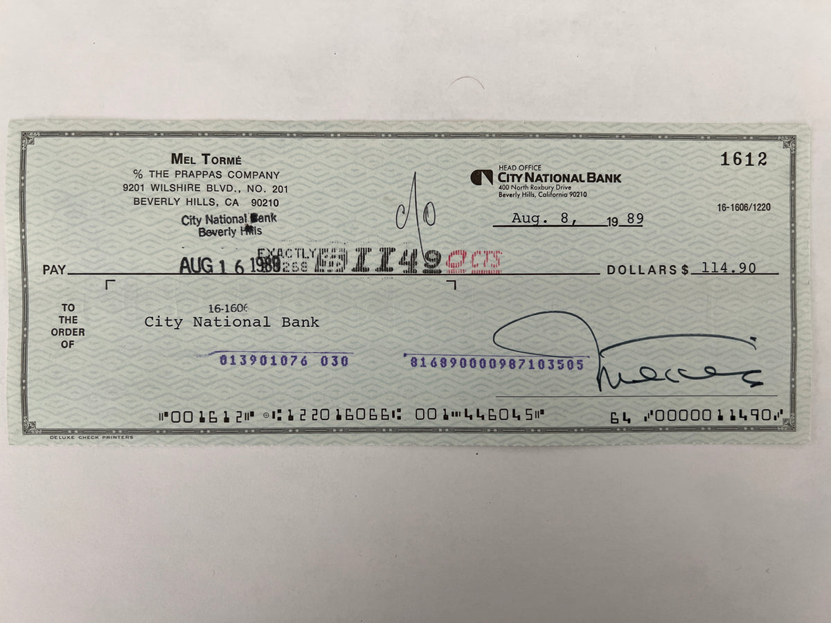 Mel Torme signed check
