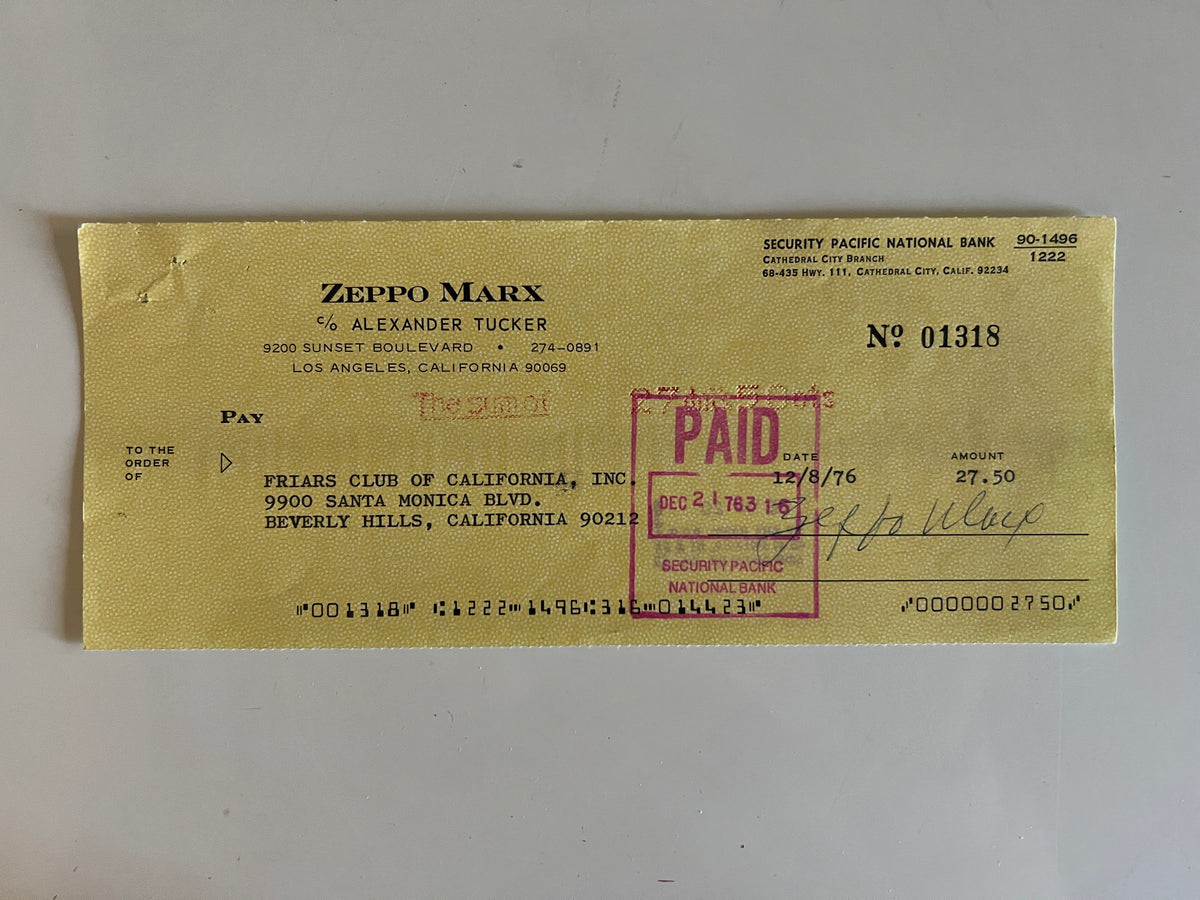 Zeppo Marx signed check
