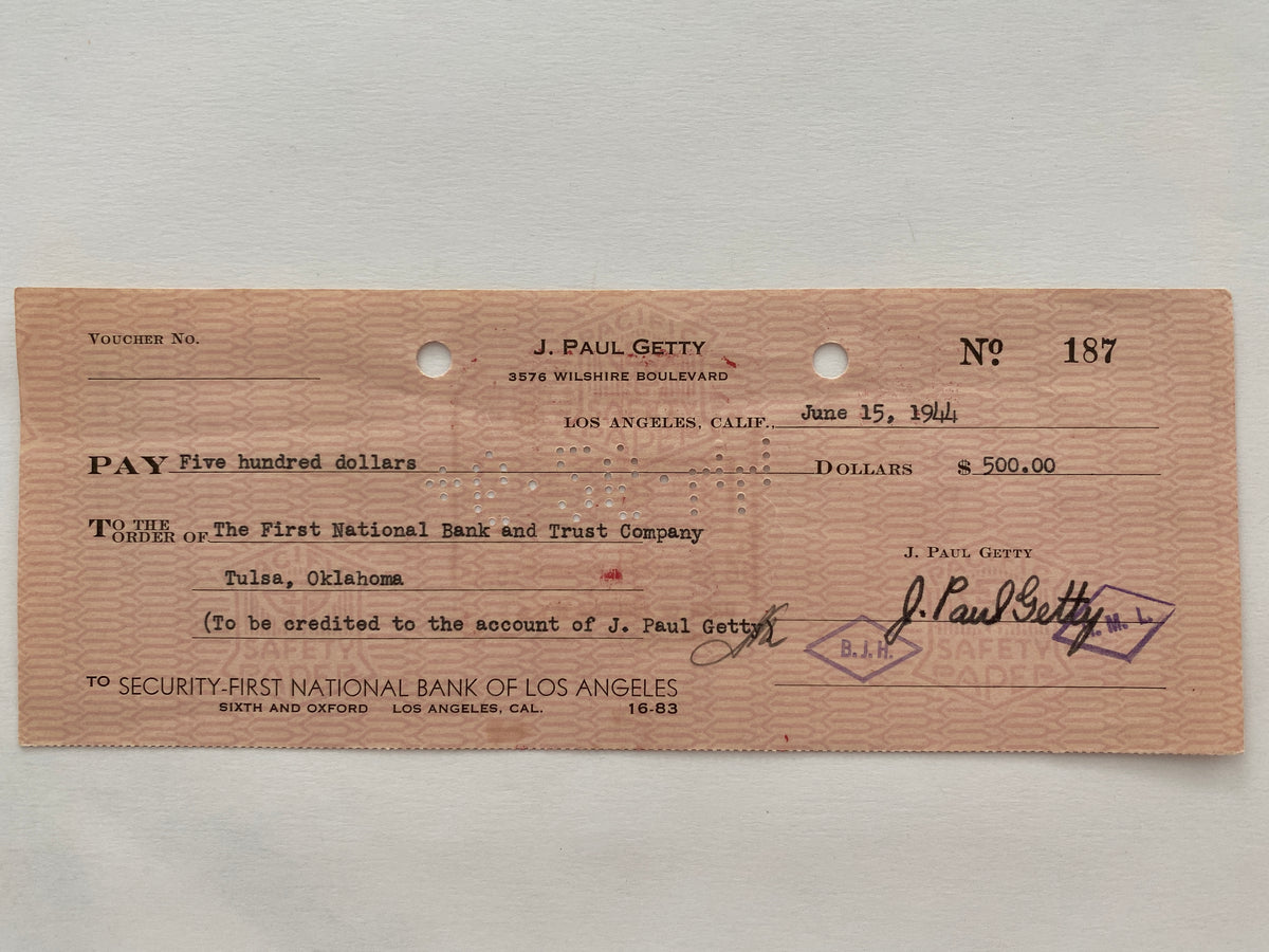 J. Paul Getty signed check