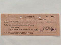J. Paul Getty signed check