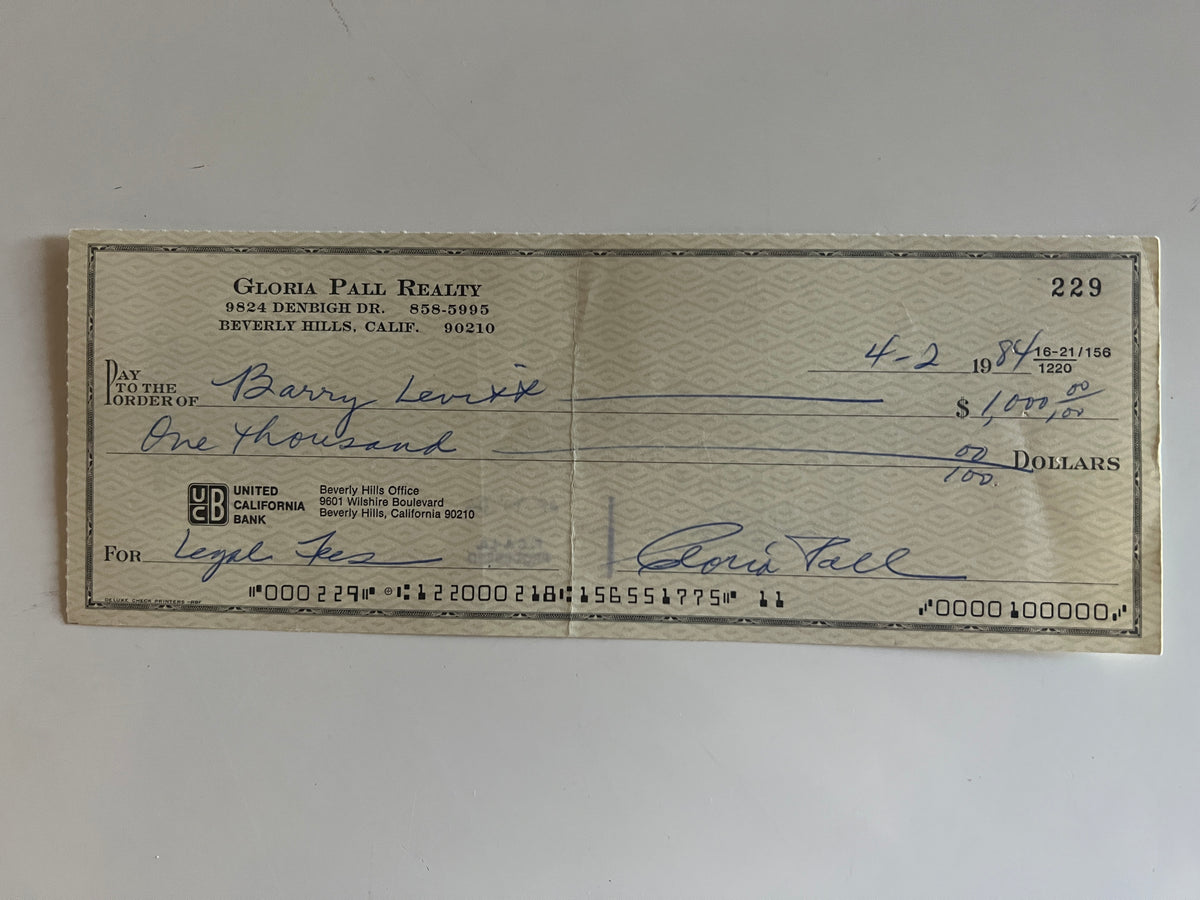 Gloria Pall signed check