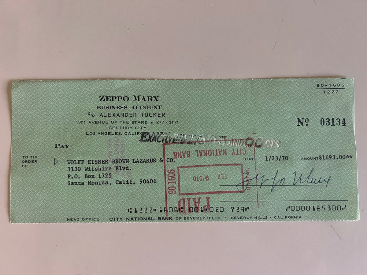 Zeppo Marx signed check
