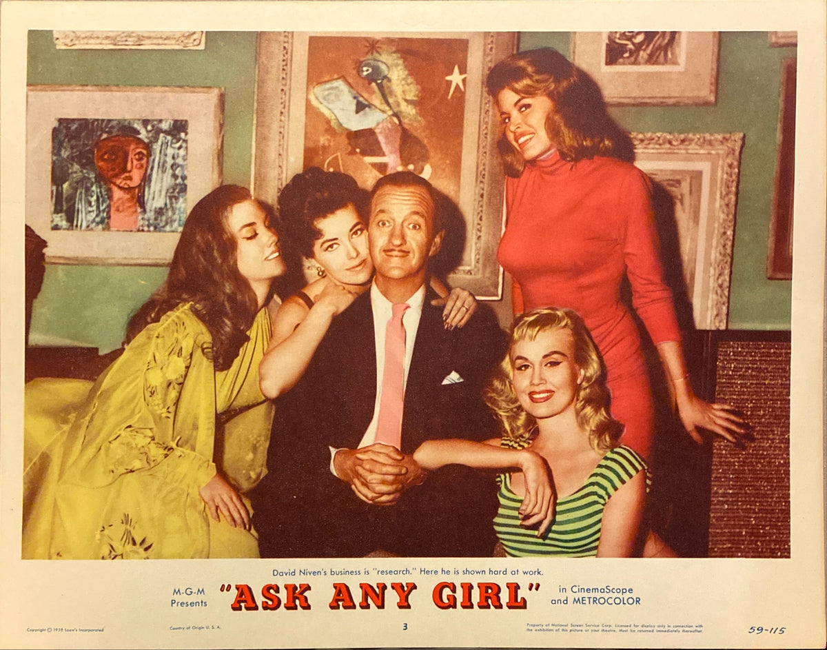 David Niven, Shirley MacLaine, and Gig Young "Ask Any Girl" original Lobby Card