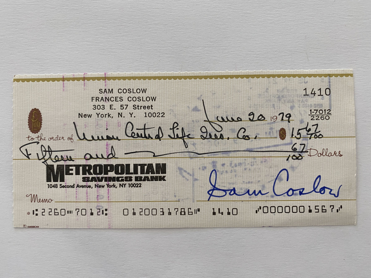 Sam Coslow signed check