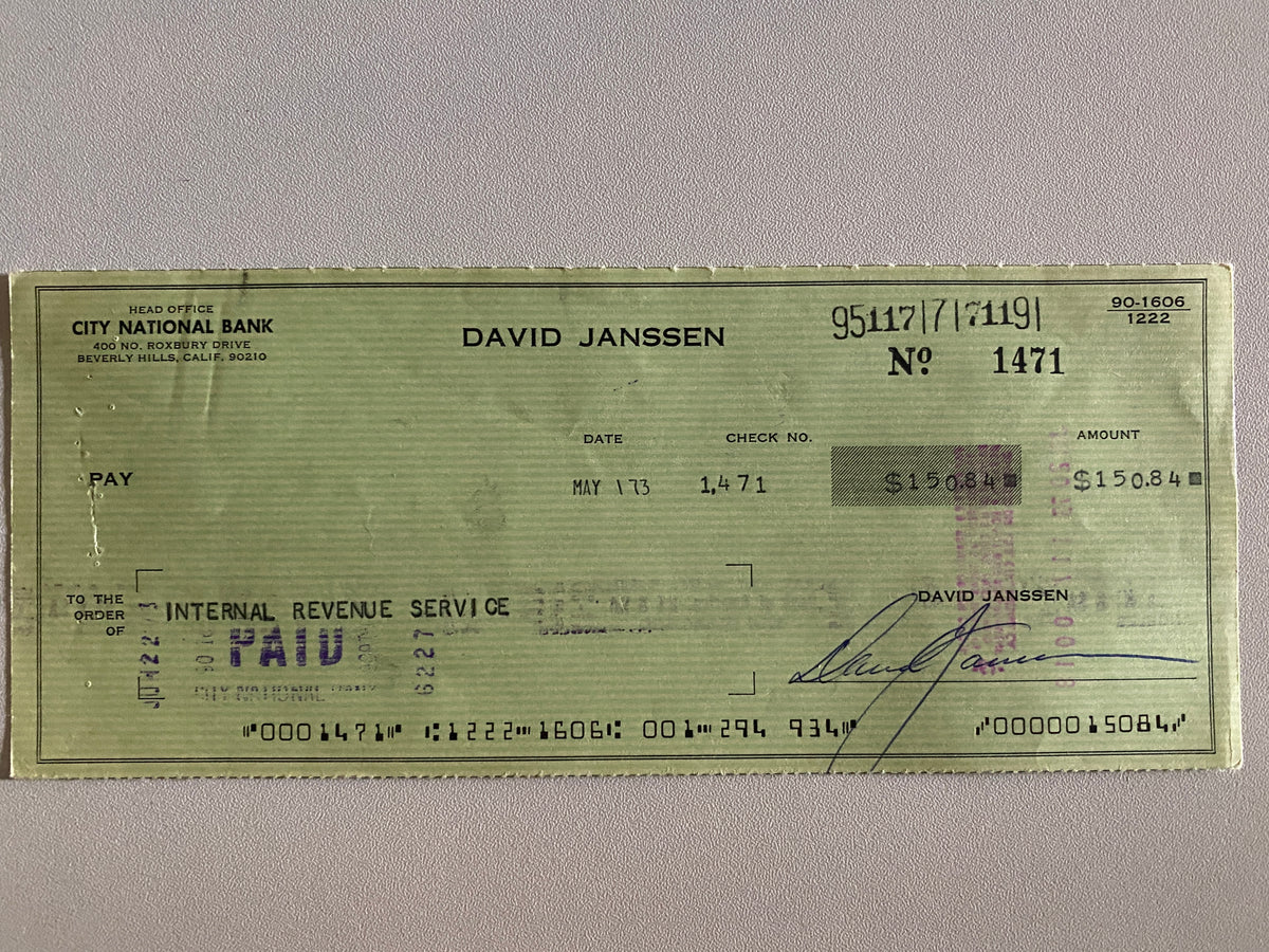 David Janssen signed check