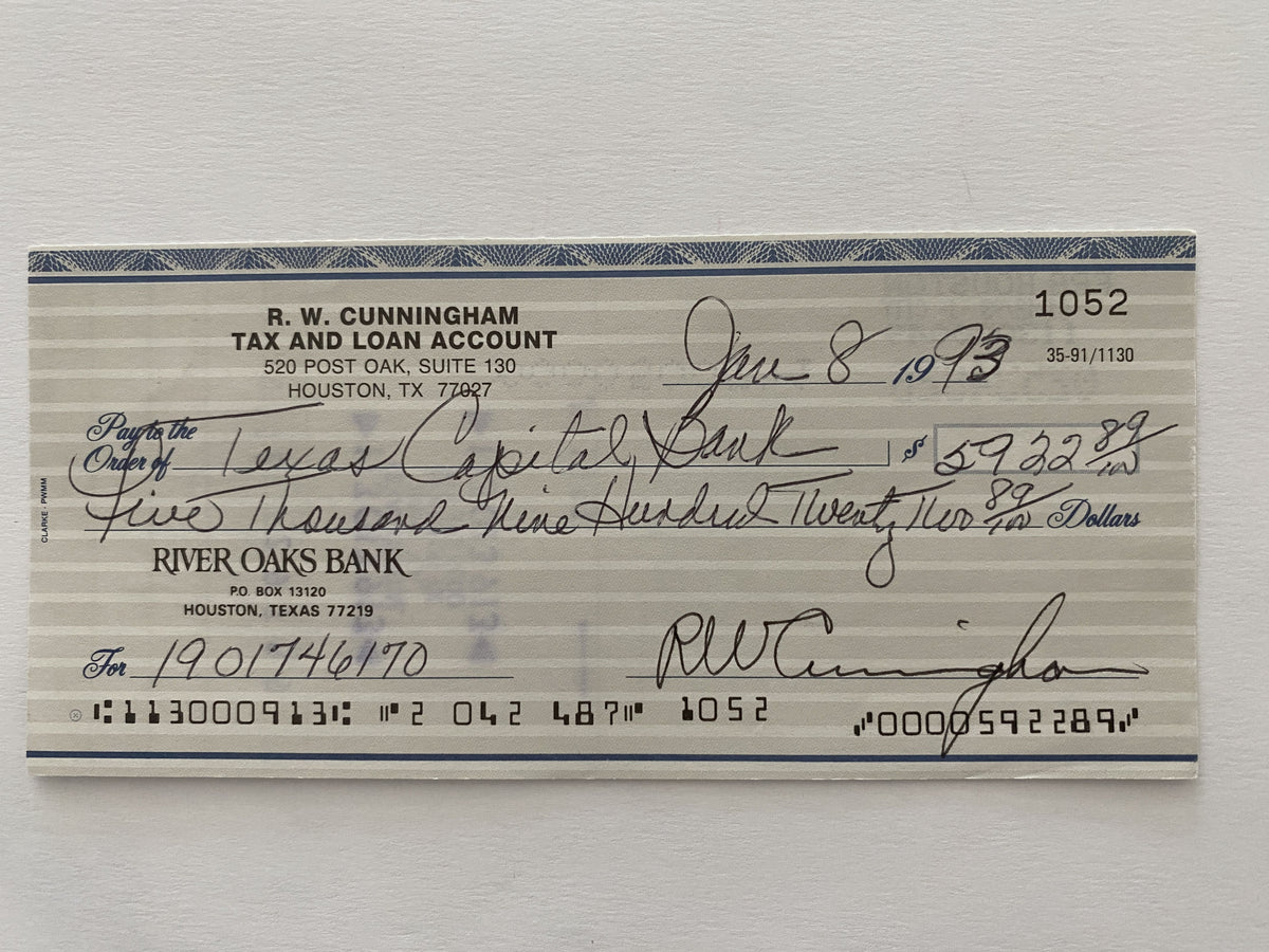 Walter Cunningham signed check