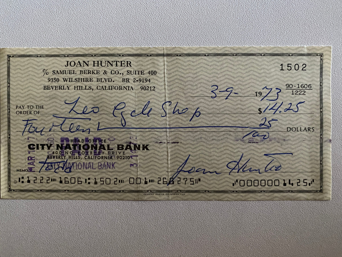 Joan Hunter signed check