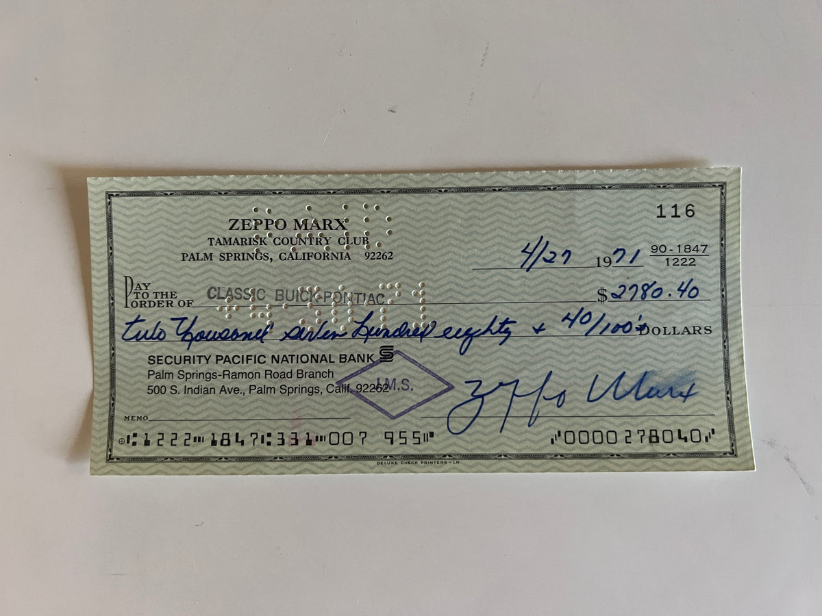Zeppo Marx signed check