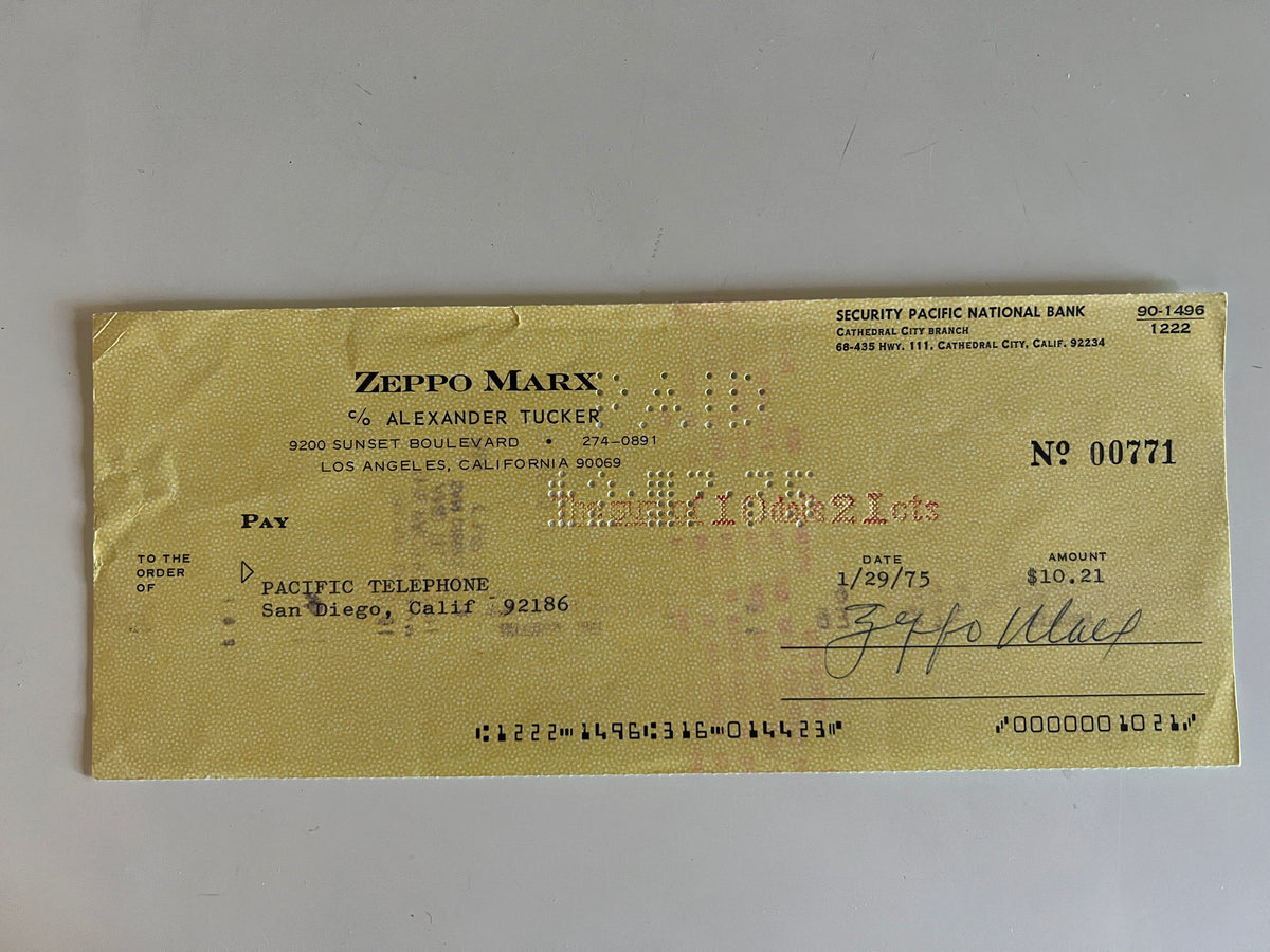 Zeppo Marx signed check