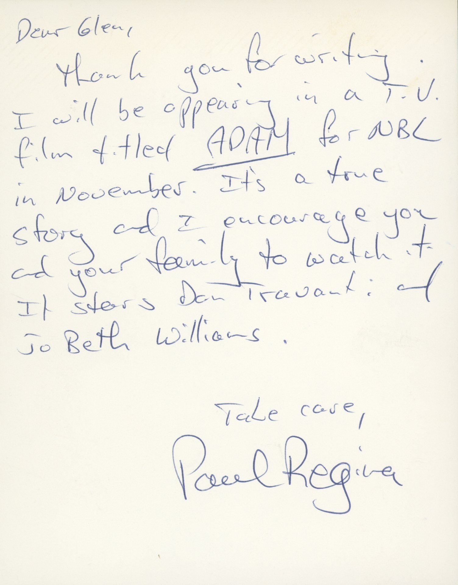 The Untouchables Paul Regina signed letter