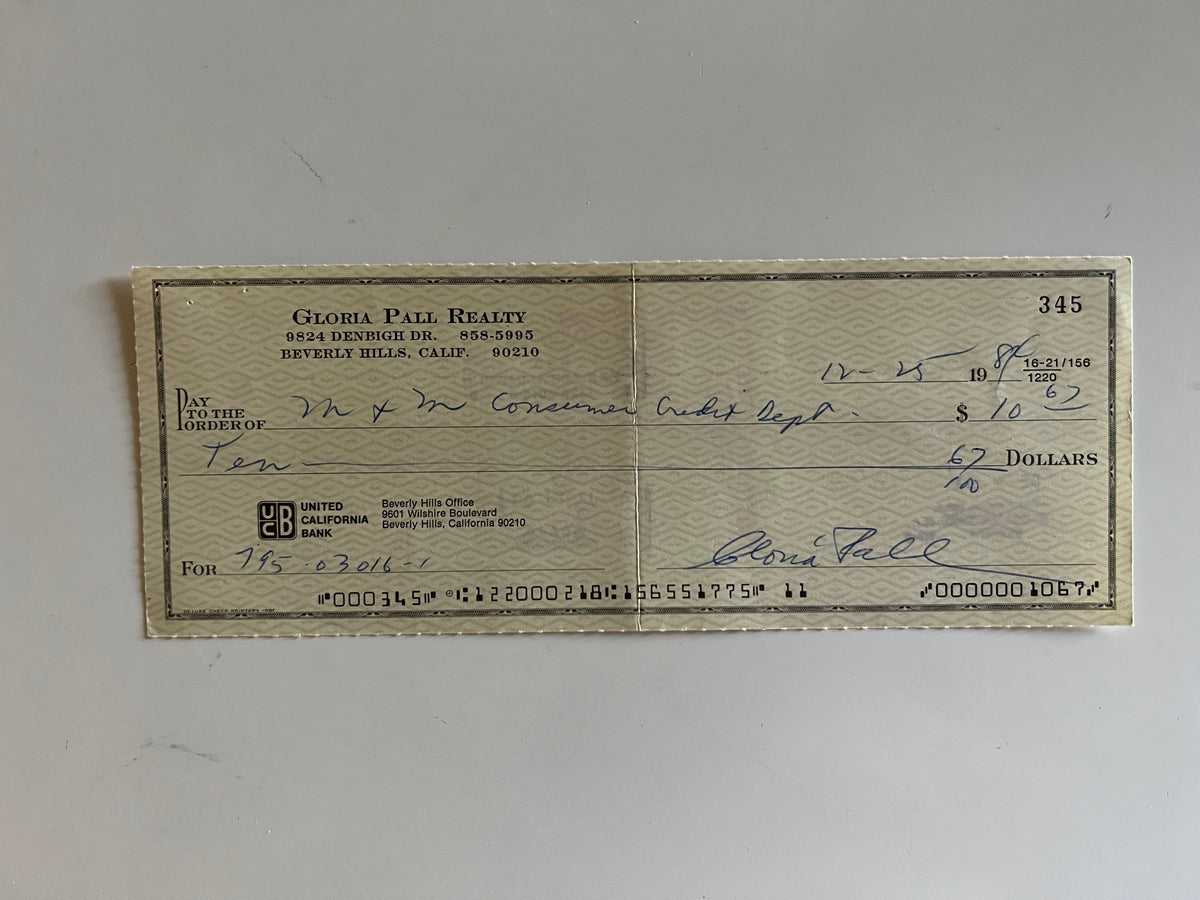 Gloria Pall signed check