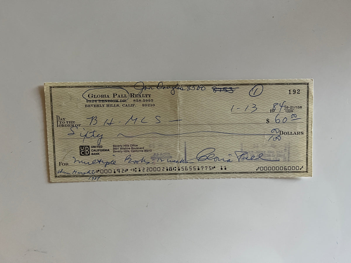 Gloria Pall signed check