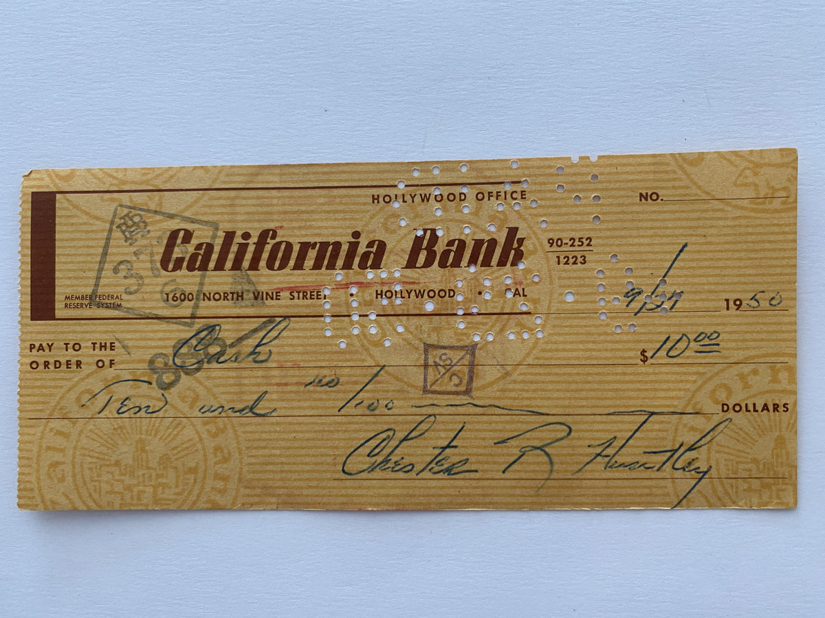 Chester Huntley signed check