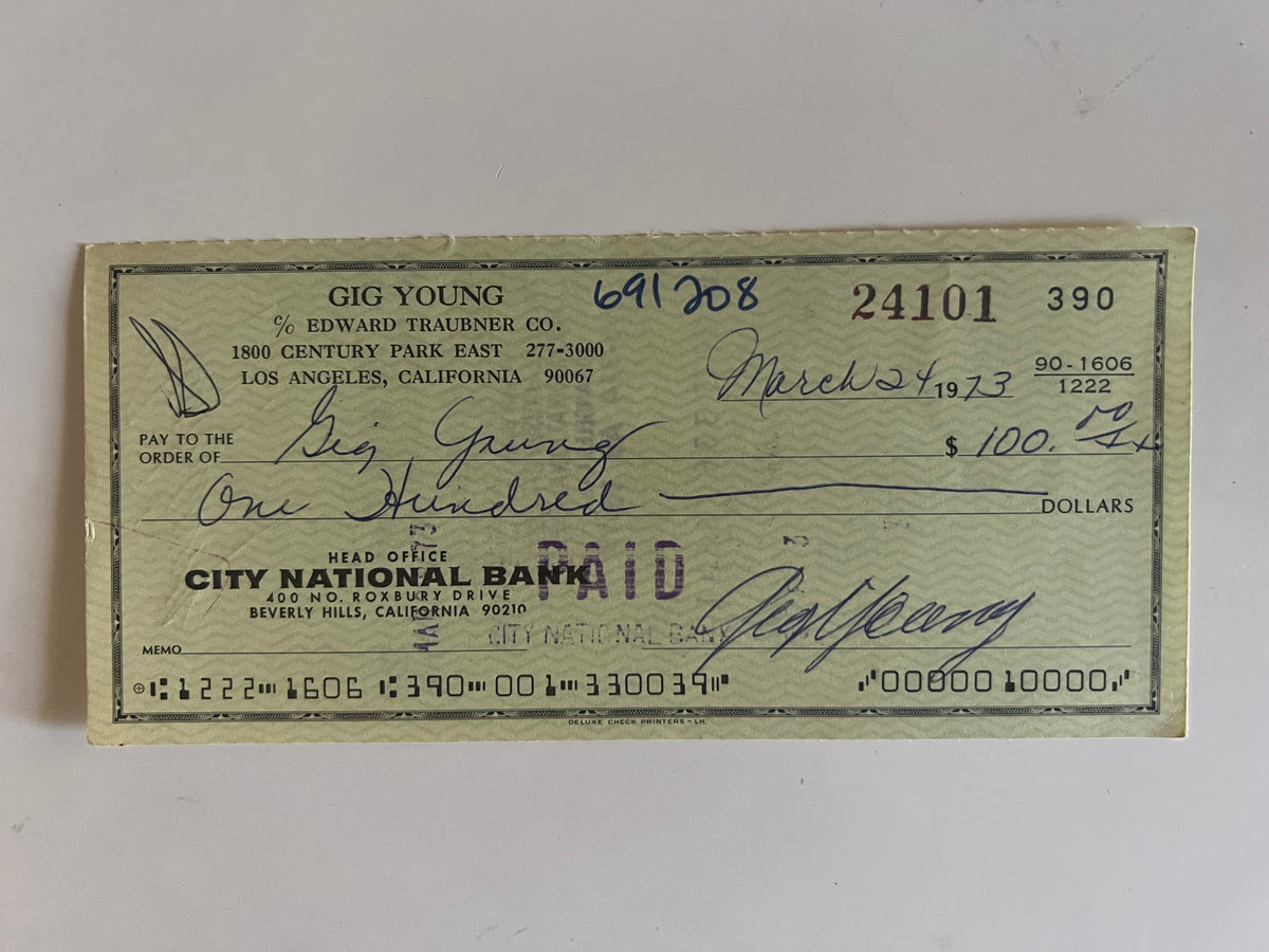Gig Young signed check