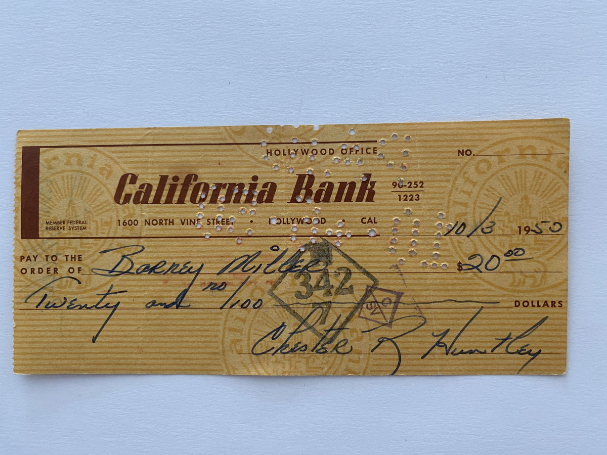 Chester Huntley signed check