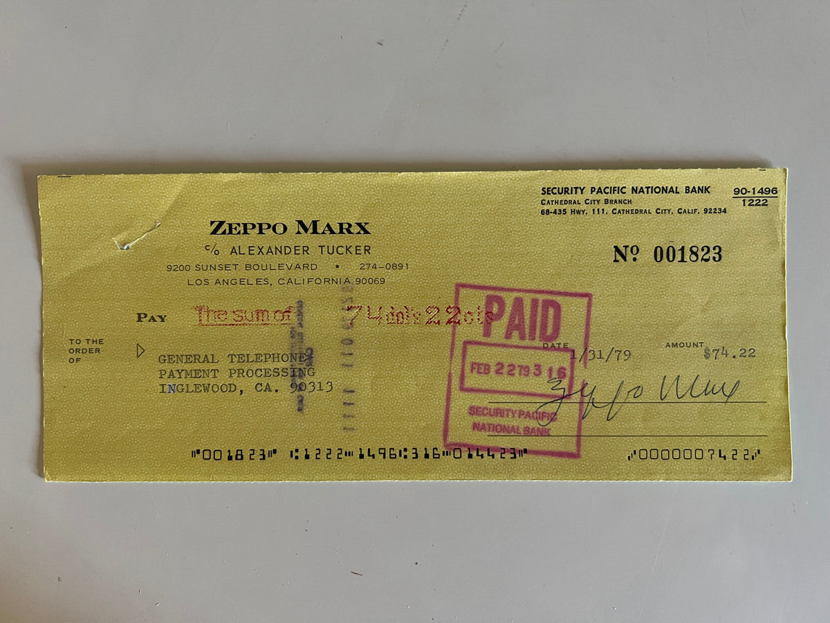 Zeppo Marx signed check