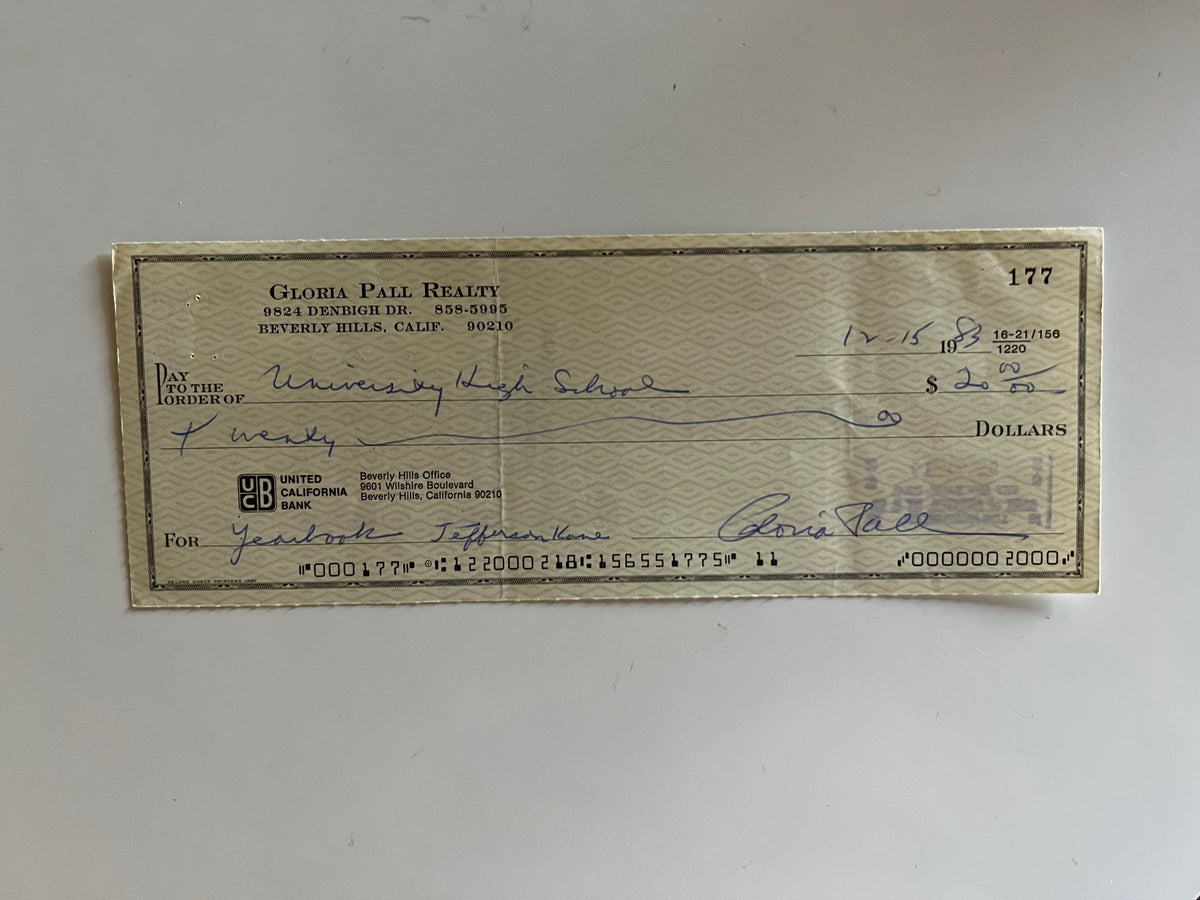 Gloria Pall signed check