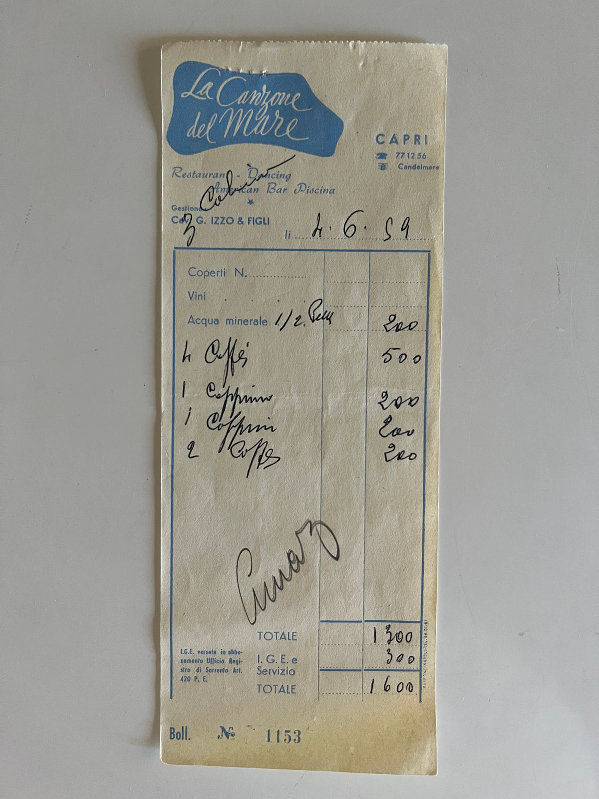 Desi Arnaz signed receipt