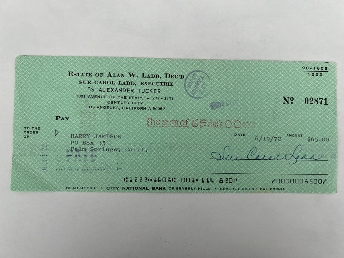 Sue Carol Ladd signed check