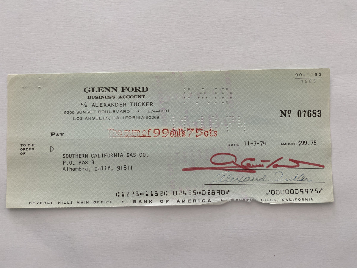 Glenn Ford signed check