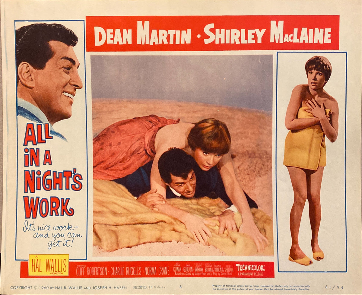 Dean Martin and Shirley MacLaine "All in a Night's Work" Lobby Card