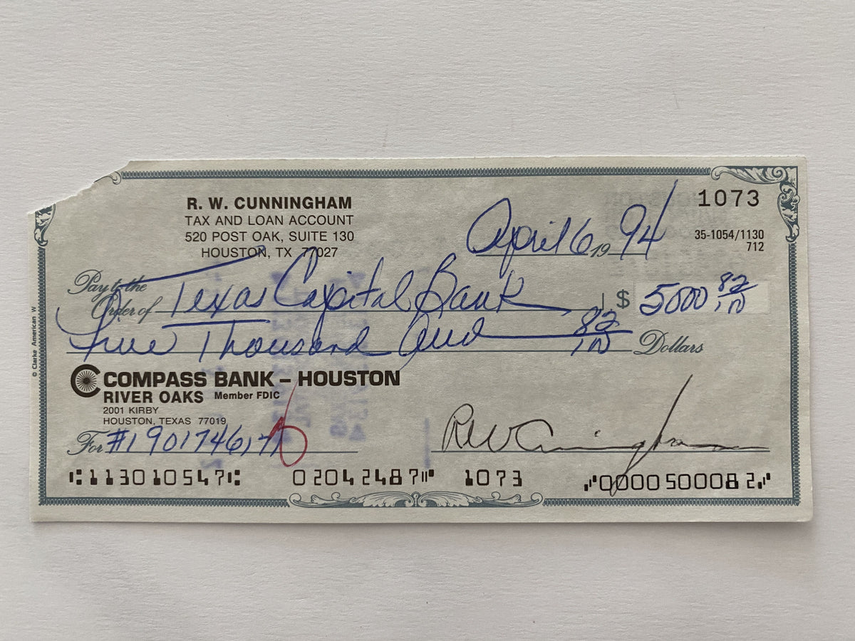 Walter Cunningham signed check