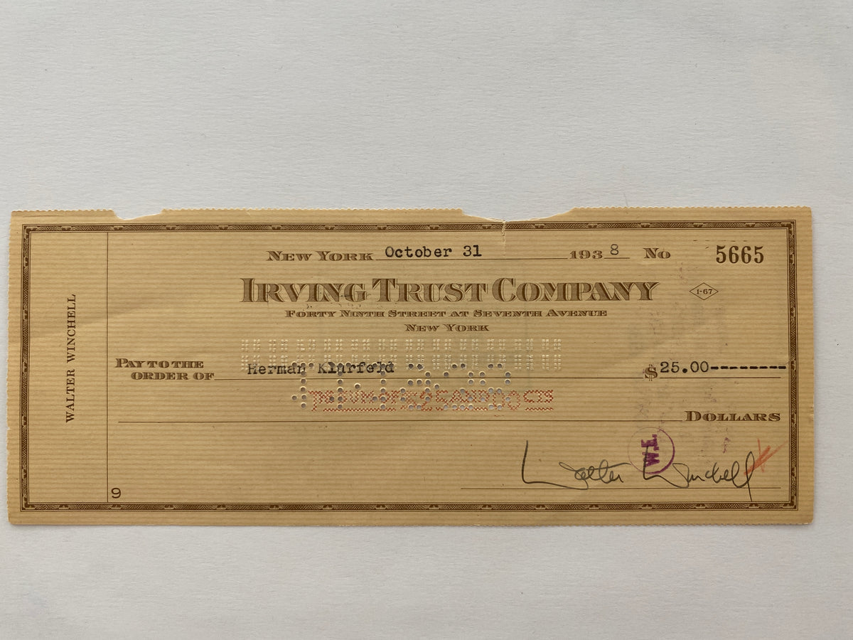 Walter Winchell signed check