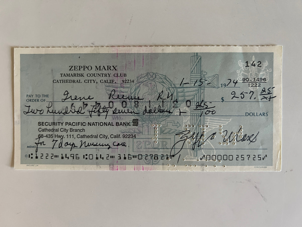 Zeppo Marx signed check