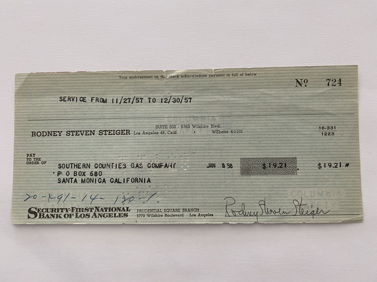 Rod Steiger signed check