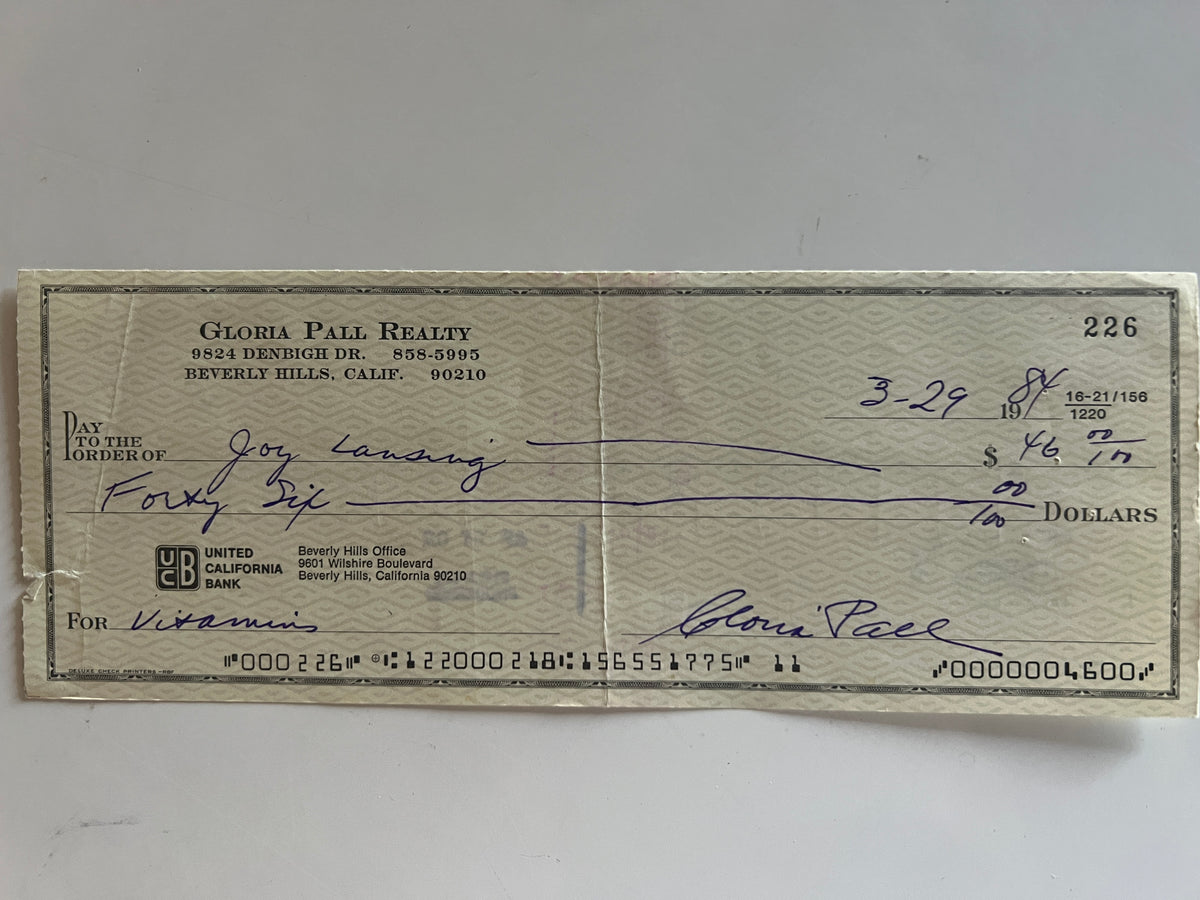 Gloria Pall signed check
