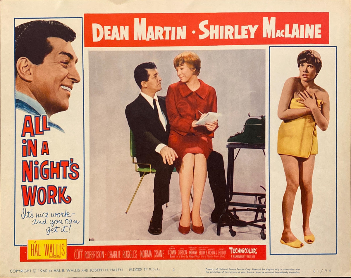Dean Martin and Shirley MacLaine "All in a Night's Work" Lobby Card