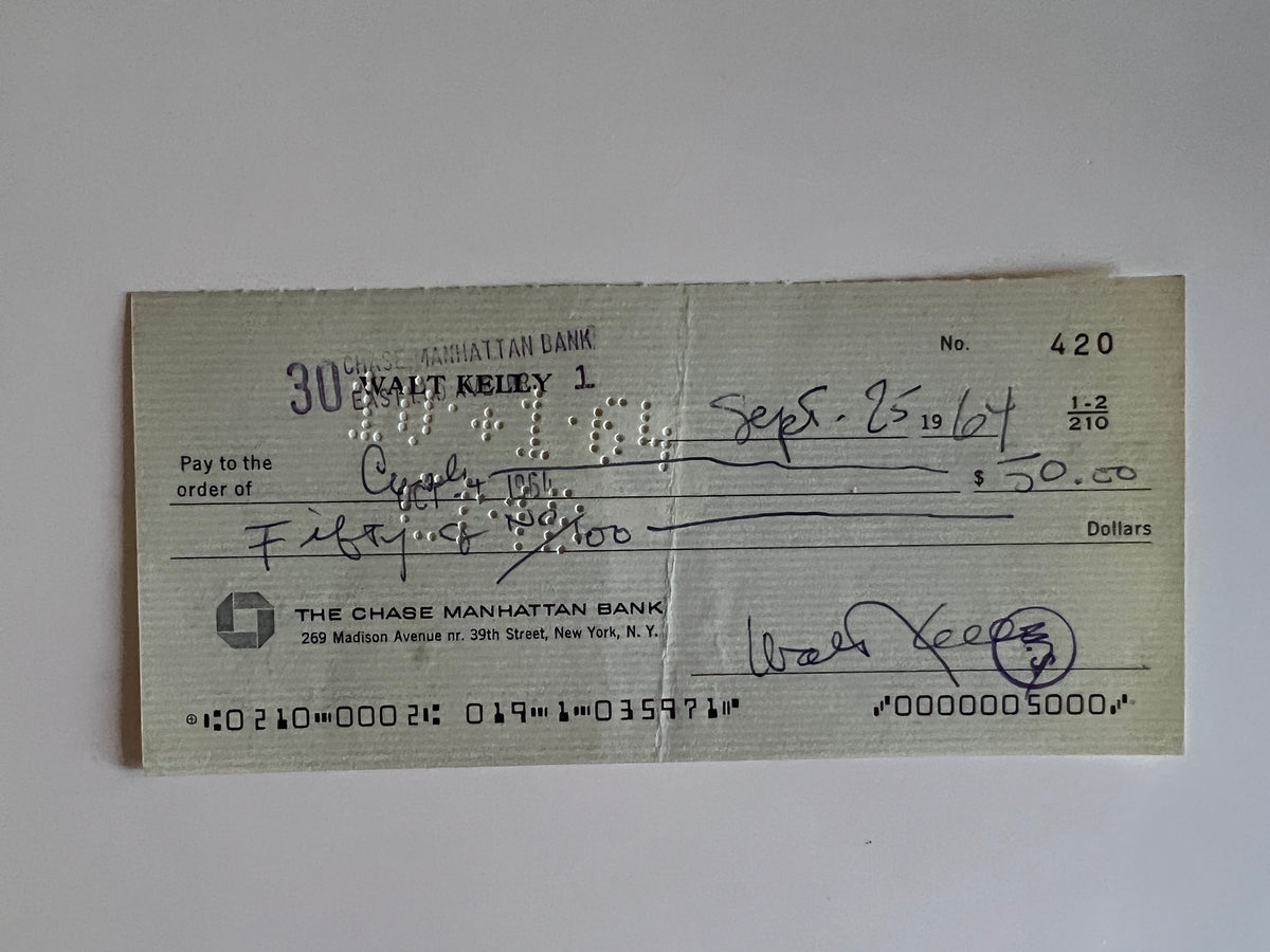 Walt Kelly signed check