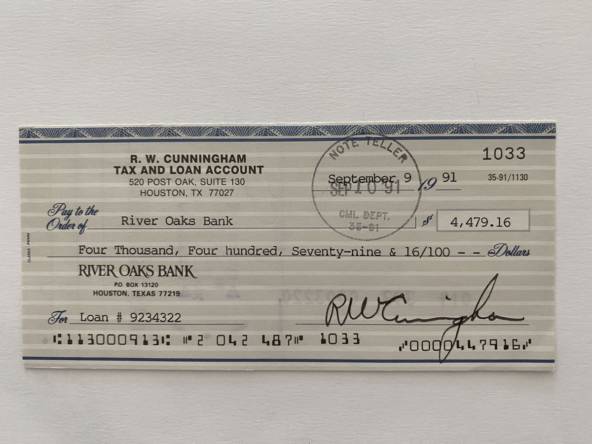 Walter Cunningham signed check