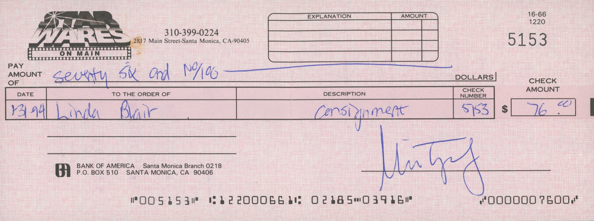 The Exorcist  Linda Blair signed check