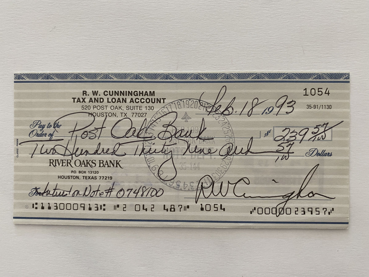 Walter Cunningham signed check