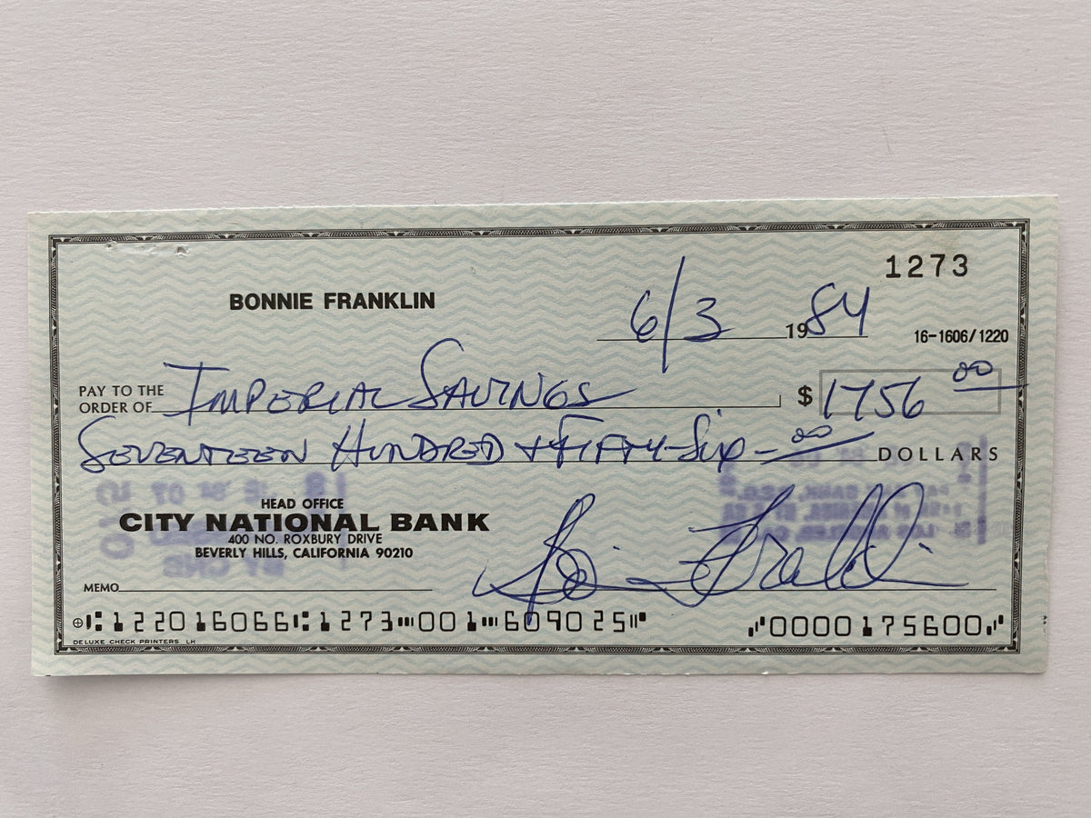 Bonnie Franklin signed check